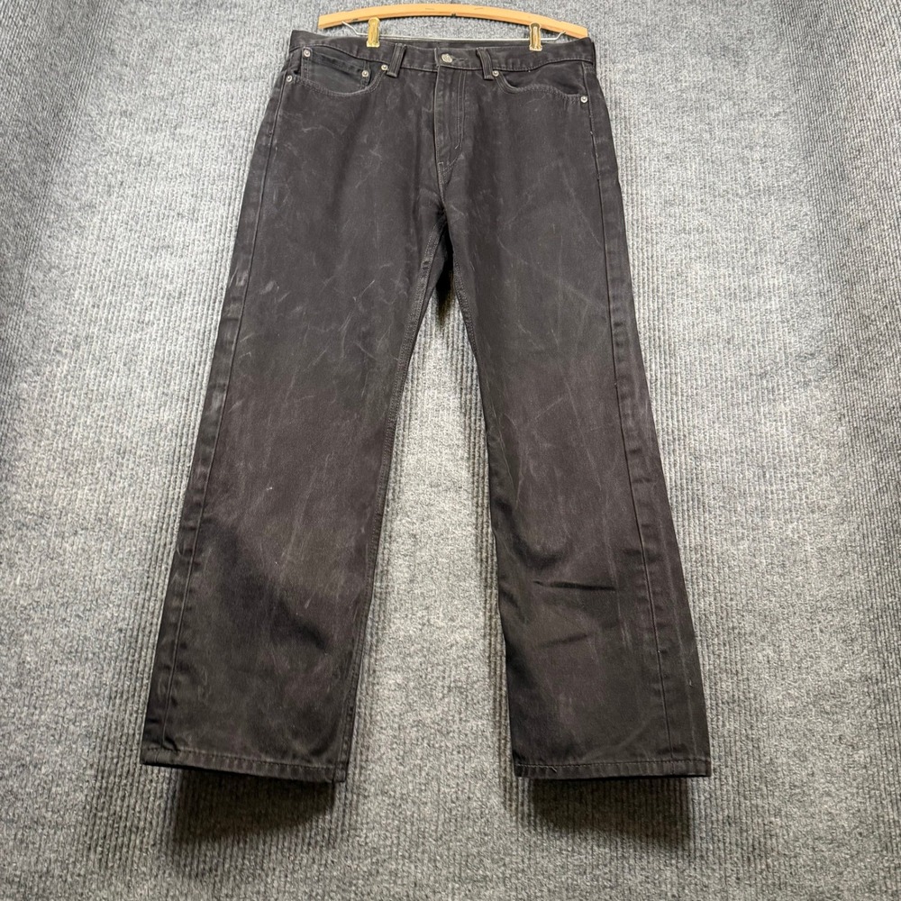 Levis 505 Mens 36x32 (36x30) Black Denim Marbling Fades Grunge Streetwear Rugged